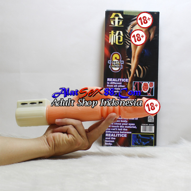 Alat Sex Stretch and Shrink Vibrator adalah penis silikon bercabang yang memiliki fungsi getar
